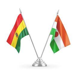 Niger and Bolivia table flags isolated on white 3D rendering