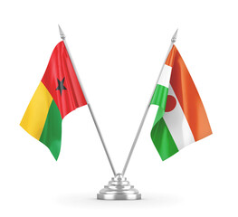 Niger and Guinea-Bissau table flags isolated on white 3D rendering