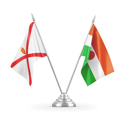 Niger and Jersey table flags isolated on white 3D rendering