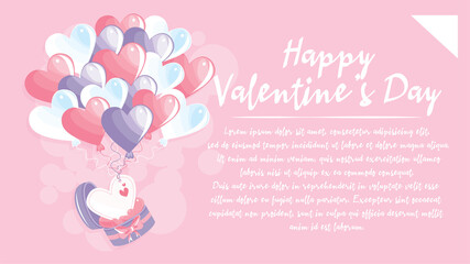 Heart Shape Balloons and Happy Valentines Day Lettering. Design for Valentine postcard