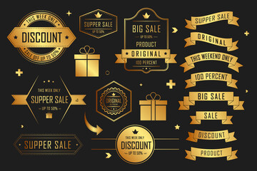 Golden ribbon banner set.Vector gold ribbons.