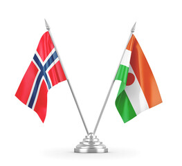 Niger and Norway table flags isolated on white 3D rendering
