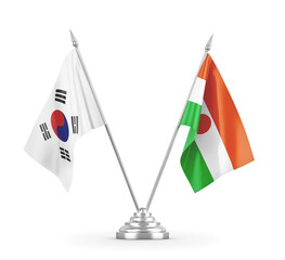 Niger and South Korea table flags isolated on white 3D rendering