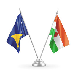 Niger and Tokelau table flags isolated on white 3D rendering
