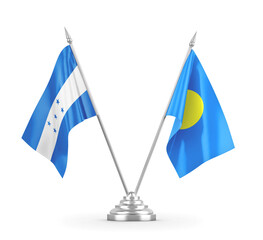 Palau and Honduras table flags isolated on white 3D rendering