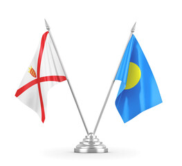 Palau and Jersey table flags isolated on white 3D rendering