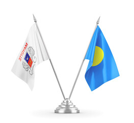 Palau and Mayotte table flags isolated on white 3D rendering