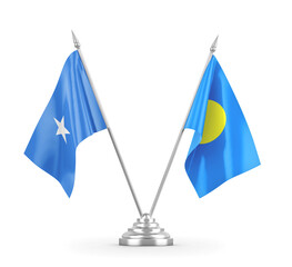 Palau and Somalia table flags isolated on white 3D rendering