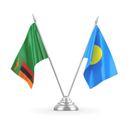 Palau and Zambia table flags isolated on white 3D rendering