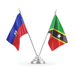 Saint Kitts and Nevis and Haiti table flags isolated on white 3D rendering