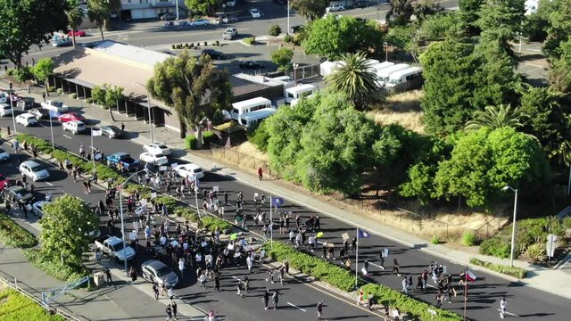 Black lives matter protesters blocking streets in Vallejo drone at waterfront