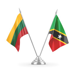 Saint Kitts and Nevis and Lithuania table flags isolated on white 3D rendering