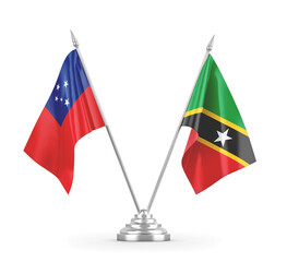 Saint Kitts and Nevis and Samoa table flags isolated on white 3D rendering