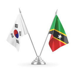 Saint Kitts and Nevis and South Korea table flags isolated on white 3D rendering