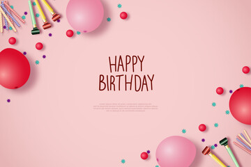 Happy birthday background with balloons on pink background