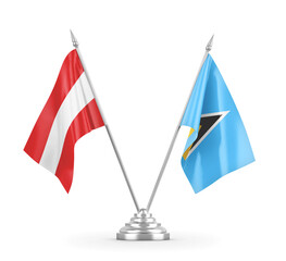 Saint Lucia and Austria table flags isolated on white 3D rendering 