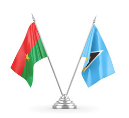 Saint Lucia and Burkina Faso table flags isolated on white 3D rendering 