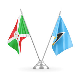 Saint Lucia and Burundi table flags isolated on white 3D rendering 