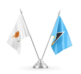 Saint Lucia and Cyprus table flags isolated on white 3D rendering
