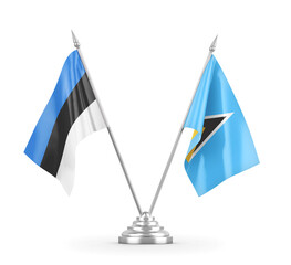 Saint Lucia and Estonia table flags isolated on white 3D rendering
