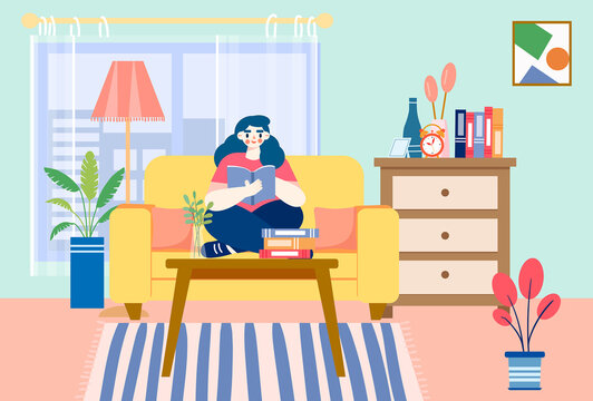 A reading girl sitting on the couch illustration
