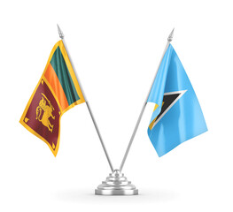 Saint Lucia and Sri Lanka table flags isolated on white 3D rendering