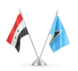 Saint Lucia and Syria table flags isolated on white 3D rendering