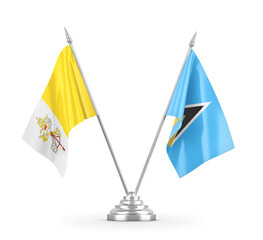 Saint Lucia and Vatican table flags isolated on white 3D rendering