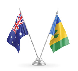 Saint Vincent and the Grenadines and Australia table flags isolated 