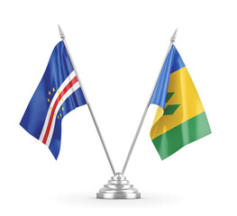 Saint Vincent and the Grenadines and Cape Cabo Verde table flags isolated 