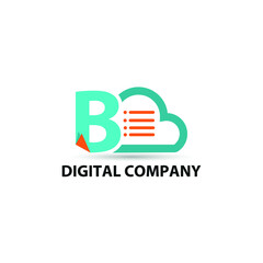 Data base storage initial letter B logo concept with cloud and document paper for technology concept  vector design logotype