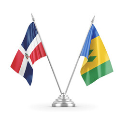 Saint Vincent and the Grenadines and Dominican Republic table flags isolated
