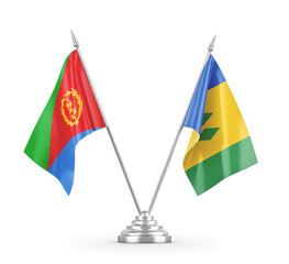 Saint Vincent and the Grenadines and Eritrea table flags isolated