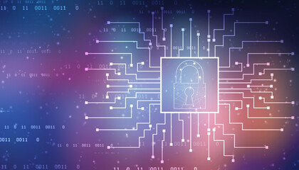 Closed Padlock on digital background, Technology security concept. Modern safety digital background. Lock Protection system, Cyber Security and information or network protection