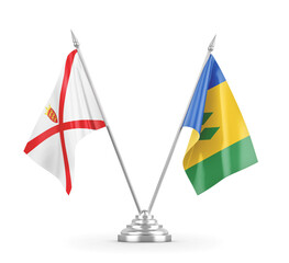 Saint Vincent and the Grenadines and Jersey table flags isolated