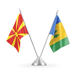 Saint Vincent and the Grenadines and North Macedonia table flags isolated