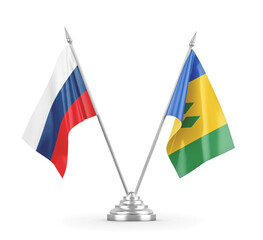 Saint Vincent and the Grenadines and Russia table flags isolated