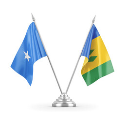 Saint Vincent and the Grenadines and Somalia table flags isolated