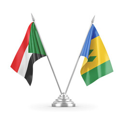 Saint Vincent and the Grenadines and Sudan table flags isolated