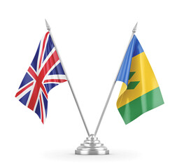 Saint Vincent and the Grenadines and United Kingdom table flags isolated