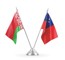 Samoa and Belarus table flags isolated on white 3D rendering 