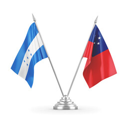 Samoa and Honduras table flags isolated on white 3D rendering