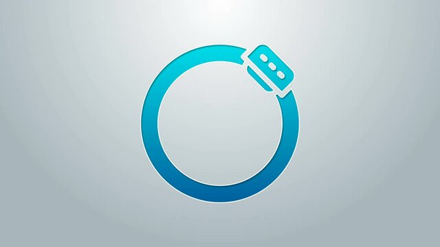 Blue line Bicycle brake disc icon isolated on grey background. 4K Video motion graphic animation