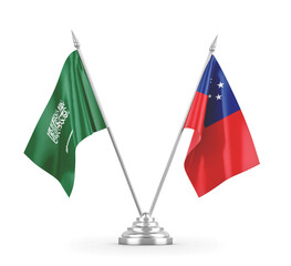 Samoa and Saudi Arabia table flags isolated on white 3D rendering