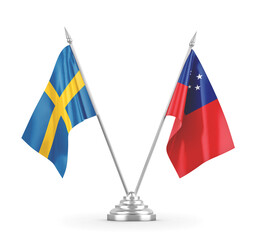 Samoa and Sweden table flags isolated on white 3D rendering