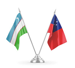 Samoa and Uzbekistan table flags isolated on white 3D rendering