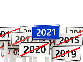 Fototapeta premium 2021 New year symbol on a road sign