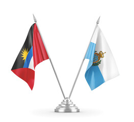 San Marino and Antigua and Barbuda table flags isolated on white 3D rendering 