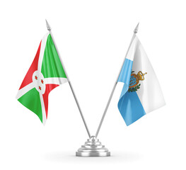 San Marino and Burundi table flags isolated on white 3D rendering 