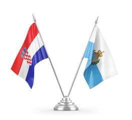 San Marino and Croatia table flags isolated on white 3D rendering